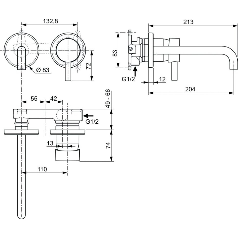 Настенный смеситель для раковины Ideal Standard CERALINE A6938XG