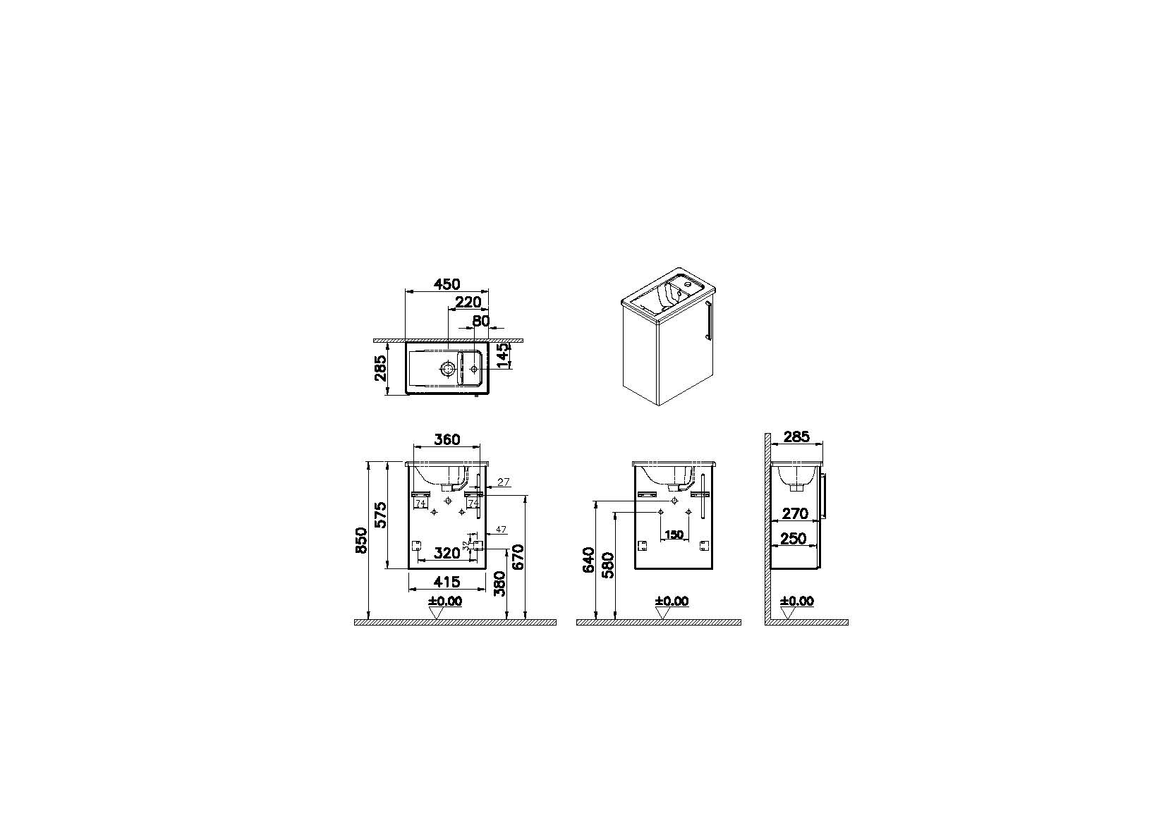 Модуль Root 45 см с квадратной раковиной, с дверцей, глянцевый белый, левосторонний, 66342