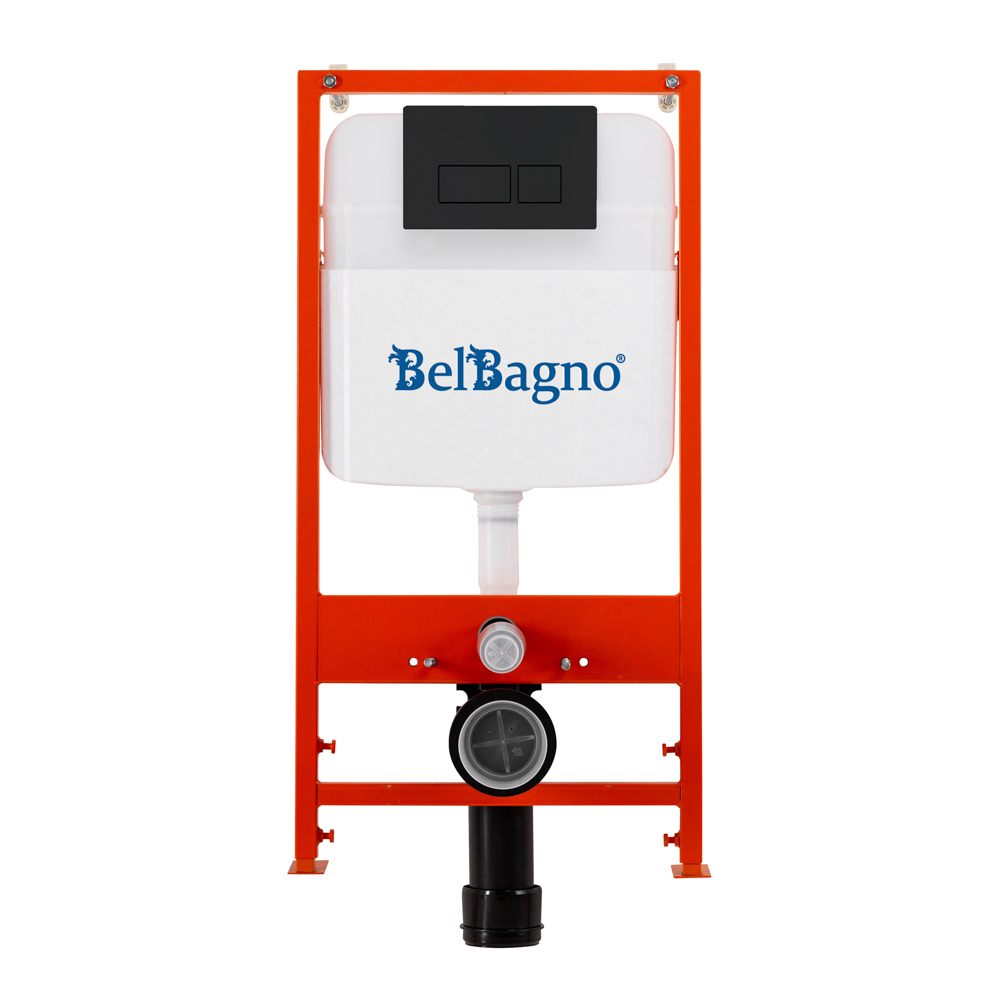 Комплект 2 в 1 Система инсталляции для унитазов BelBagno BB026 с кнопкой смыва BB044NERO