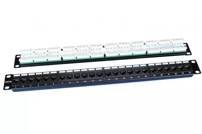 Патч-панель 19дюйм 1U кат.5E 24 порта RJ45 PP3-19-24-8P8C-C5E-110D черн. Hyperline 246095