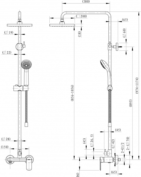 Душевая колонна Bravat Opal со смесителем для душа (F9125183CP-A-RUS)