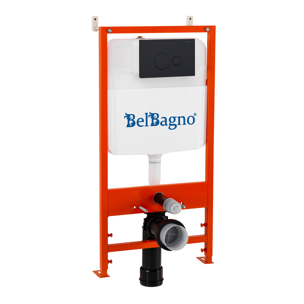 Комплект 2 в 1 Система инсталляции для унитазов BelBagno BB026 с кнопкой смыва BB084NERO